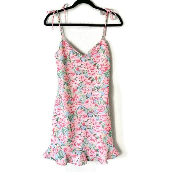 LPA Multi Ruffle Mini Dress Pink Blooms Size Small - Picture 2 of 7